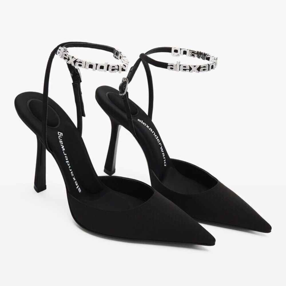 NIB Alexander Wang Delphine 105 Logo Strap Pump, Viscose Black